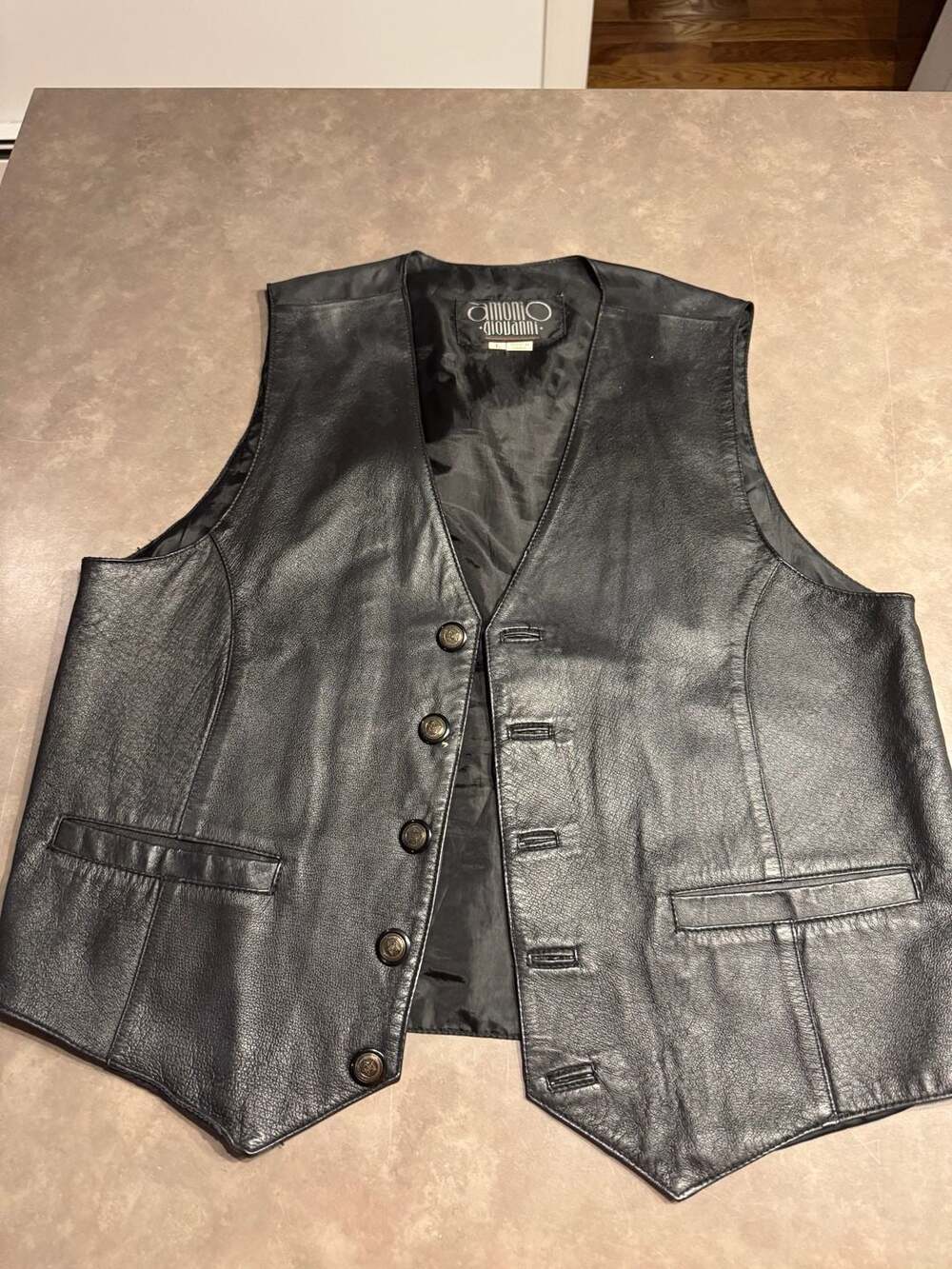 Men's Black Leather Button Vest